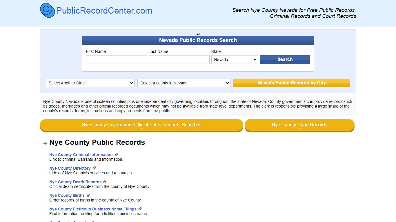 Nye County Nevada Free Public Records - Court Records ...