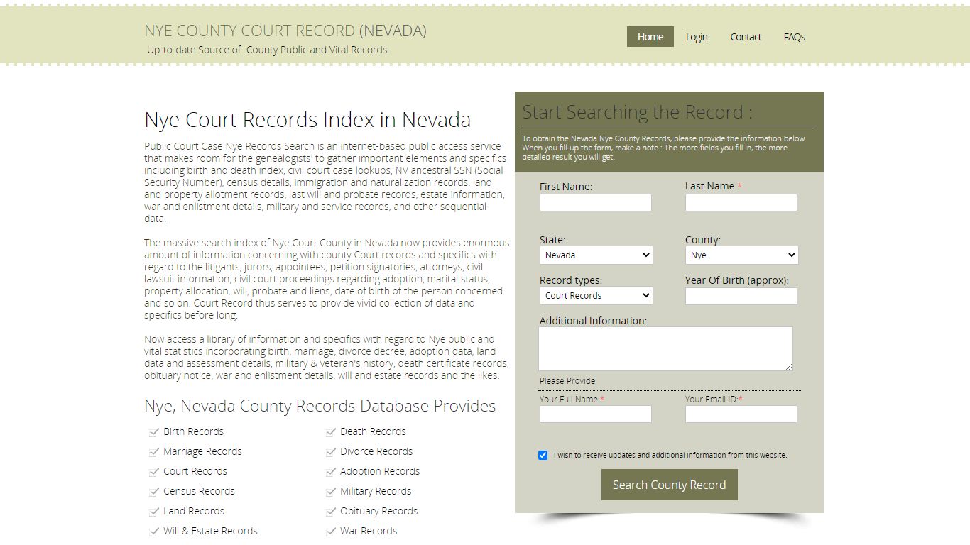 Nye County, Nevada Public Court Records Index